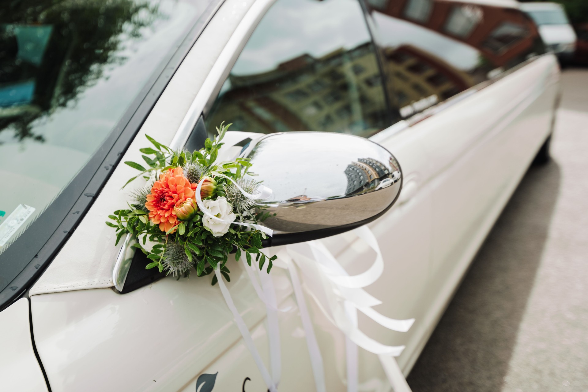 Limo decorated with fresh flowers